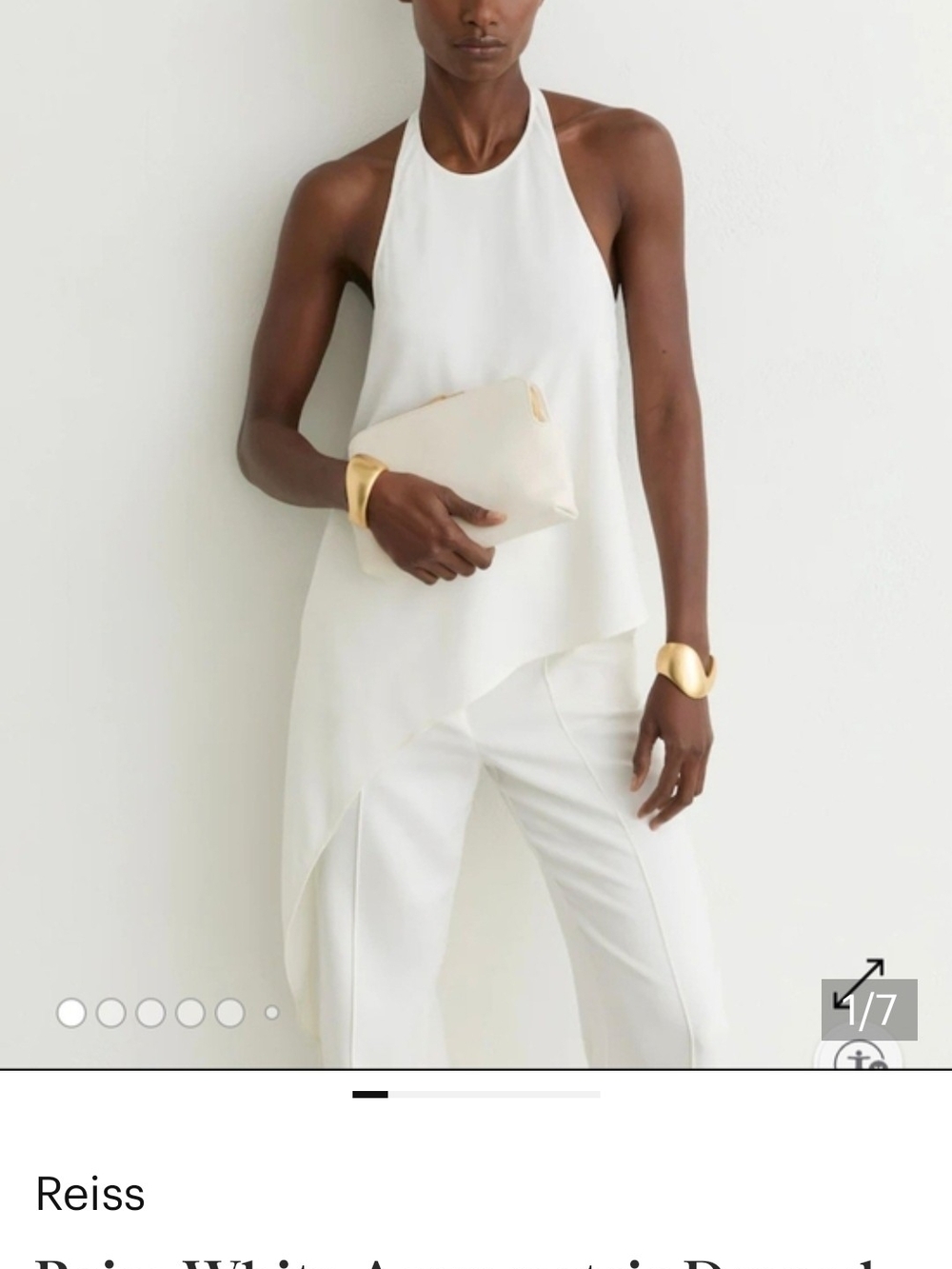 Reiss White Asymmetric Halter Neck Draped Top 2 $195